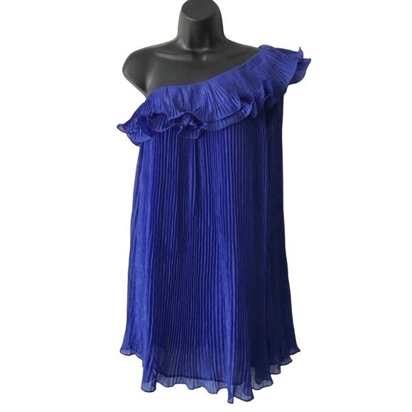 Pleated Chelsea & Violet One Shoulder Blue Dress Small Holiday Party Dress NEW - Picture 1 of 7